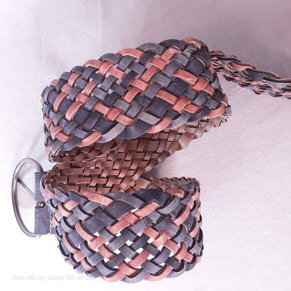 Womens Chunky Fashion Belt XL Waist Blue Brown Braided Faux Leather - Picture 7 of 10